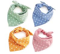 Dog Bandanas - 4PCS Soft Washable Dog Kerchief Red Brown Pink Yellow Grey Square Plaid Scarf Adjustable Accessories for Small Medium Large Dog Puppy Cat Pet (Polka Dot)