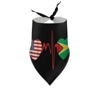 Dog Bandanas America and Guyana Heartbeat Retro Flag Puppy Pet V-Neck Bibs Scarf Triangle Adjustable Kerchief Accessories for Small Medium Large Puppy Cat