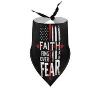 Dog Bandanas Faith Over Fear America Flag Jesus Puppy Pet V-Neck Bibs Scarf Triangle Adjustable Kerchief Accessories for Small Medium Large Puppy Cat