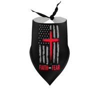 Dog Bandanas Faith Over Fear Red Cross America Flag (1) Puppy Pet V-Neck Bibs Scarf Triangle Adjustable Kerchief Accessories for Small Medium Large Puppy Cat