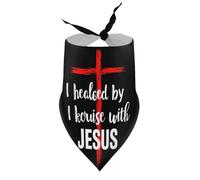 Dog Bandanas Healed by Jesus Cross Puppy Pet V-Neck Bibs Scarf Triangle Adjustable Kerchief Accessories for Small Medium Large Puppy Cat