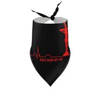 Dog Bandanas Jesus Saved My Life Crucifix Heartbeat Puppy Pet V-Neck Bibs Scarf Triangle Adjustable Kerchief Accessories for Small Medium Large Puppy Cat