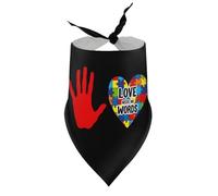 Dog Bandanas Love Needs No Words Autism Awareness Heart 1 Puppy Pet V-Neck Bibs Scarf Triangle Adjustable Kerchief Accessories for Small Medium Large Puppy Cat
