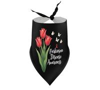 Dog Bandanas ParkinsonAwareness Red Tulip Flower Puppy Pet V-Neck Bibs Scarf Triangle Adjustable Kerchief Accessories for Small Medium Large Puppy Cat