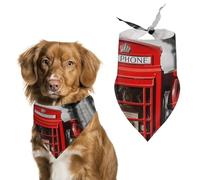Dog Bandanas Scarf Washable Pet Kerchiefs Adjustable England UK Retro London Telephone Triangle Bibs Puppy Accessories for Small Medium Large Dogs Cats Costume Supply Birthday