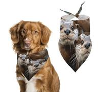 Dog Bandanas Scarf Washable Pet Kerchiefs Adjustable Three Brown Otters Triangle Bibs Puppy Accessories for Small Medium Large Dogs Cats Costume Supply Birthday