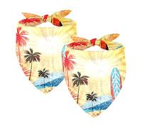 Dog Bandanas,Triangle Bibs 2 Pcs,Pet Scarf,summer beach tropical tree surfboard,Pet Bandana for Large Pets Dogs