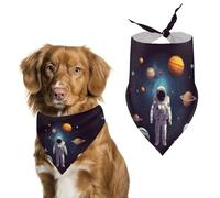 Dog Bandanas with Astronaut Solar System Planets Printed Dog Scarf Dog Bibs Washable Polyester Handkerchief Scarf Triangle Bandana for Small Medium Large Dogs