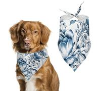 Dog Bandanas with Blue and White Floral Pattern Printed Dog Scarf Dog Bibs Washable Polyester Handkerchief Scarf Triangle Bandana for Small Medium Large Dogs