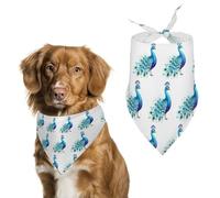Dog Bandanas with Cartoon Blue Peacock Printed Dog Scarf Dog Bibs Washable Polyester Handkerchief Scarf Triangle Bandana for Small Medium Large Dogs