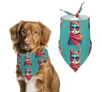 Dog Bandanas with Cat Wearing Sunglasses Printed Dog Scarf Dog Bibs Washable Polyester Handkerchief Scarf Triangle Bandana for Small Medium Large Dogs