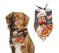 Dog Bandanas with Chef Pizza Printed Dog Scarf Dog Bibs Washable Polyester Handkerchief Scarf Triangle Bandana for Small Medium Large Dogs