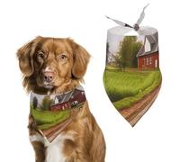 Dog Bandanas with Country Road with Farm and Tractor Printed Dog Scarf Dog Bibs Washable Polyester Handkerchief Scarf Triangle Bandana for Small Medium Large Dogs