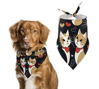 Dog Bandanas with Couple Cats Printed Dog Scarf Dog Bibs Washable Polyester Handkerchief Scarf Triangle Bandana for Small Medium Large Dogs
