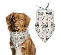 Dog Bandanas with Design Hipster Cat Kitten Glasses Printed Dog Scarf Dog Bibs Washable Polyester Handkerchief Scarf Triangle Bandana for Small Medium Large Dogs