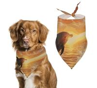 Dog Bandanas with Dolphins Jumping Out of The Water at Sunset Printed Dog Scarf Dog Bibs Washable Polyester Handkerchief Scarf Triangle Bandana for Small Medium Large Dogs