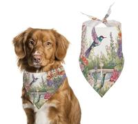Dog Bandanas with Garden with Birds and Flowers Printed Dog Scarf Dog Bibs Washable Polyester Handkerchief Scarf Triangle Bandana for Small Medium Large Dogs