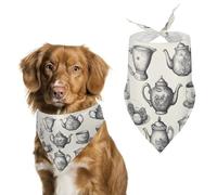 Dog Bandanas with Hand Drawn Teapots and Cups Printed Dog Scarf Dog Bibs Washable Polyester Handkerchief Scarf Triangle Bandana for Small Medium Large Dogs