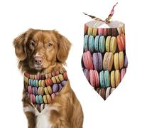 Dog Bandanas with Macaron Biscuit Flavored Pastries Printed Dog Scarf Dog Bibs Washable Polyester Handkerchief Scarf Triangle Bandana for Small Medium Large Dogs