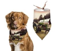 Dog Bandanas with Old Tractor Photo Farm Printed Dog Scarf Dog Bibs Washable Polyester Handkerchief Scarf Triangle Bandana for Small Medium Large Dogs