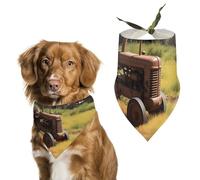 Dog Bandanas with Old Wooden Barn Tractor Printed Dog Scarf Dog Bibs Washable Polyester Handkerchief Scarf Triangle Bandana for Small Medium Large Dogs