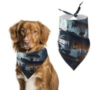 Dog Bandanas with Pirate Sailboat Full Moon Printed Dog Scarf Dog Bibs Washable Polyester Handkerchief Scarf Triangle Bandana for Small Medium Large Dogs