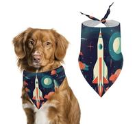 Dog Bandanas with Rocket in Space Printed Dog Scarf Dog Bibs Washable Polyester Handkerchief Scarf Triangle Bandana for Small Medium Large Dogs