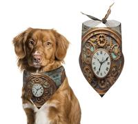Dog Bandanas with Rusty Steampunk Clock Printed Dog Scarf Dog Bibs Washable Polyester Handkerchief Scarf Triangle Bandana for Small Medium Large Dogs