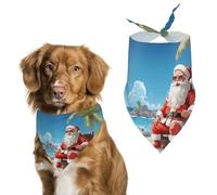 Dog Bandanas with Santa Claus at Beach Printed Dog Scarf Dog Bibs Washable Polyester Handkerchief Scarf Triangle Bandana for Small Medium Large Dogs