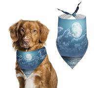 Dog Bandanas with Sea and Moon Printed Dog Scarf Dog Bibs Washable Polyester Handkerchief Scarf Triangle Bandana for Small Medium Large Dogs
