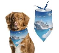 Dog Bandanas with Seaside Cruise Ship Printed Dog Scarf Dog Bibs Washable Polyester Handkerchief Scarf Triangle Bandana for Small Medium Large Dogs