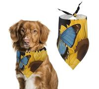 Dog Bandanas with Yellow Sunflowers with Blue Butterflies Printed Dog Scarf Dog Bibs Washable Polyester Handkerchief Scarf Triangle Bandana for Small Medium Large Dogs