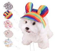 Dog Baseball Cap,Dog Sun Hats with Ear Holes for Small Medium Dogs,Outdoor Adjustable Drawstring Visor Hat for Dogs Girls Boys All Season_S(Rainbow)