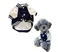 Dog Baseball Jacket - Small Dogs Clothes with Raglan Sleeves Cute Sporty Dog Coat for Puppies Poodle Bichon Frise Daily Outfit Navy Blue XS