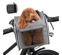 Dog Basket Bicycle Front Foldable & Expandable, 4-in-1 Dog Bicycle Basket with 4 Openings, Mesh Windows & Rain Cover, Bicycle Basket for Small and Medium Cats and Dogs up to 10 kg (Grey)