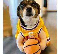 Dog Basketball Costume with Ball, Halloween Basketball Dog Costume, Dog Basketball Player Costume Holding Balldog Basketball Jersey with Ball Costume, Pet Costume For Dog Cat (Yellow, Large)