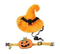 Dog Bat Hat - Cat Collar and Hat Set, Cat Halloween Costume | Halloween Cat Costume Witch Hat Pet Accessories,Pumpkin Pet Clothes Set Witch Hat Party Headwear for Kitten, Chihuahua Pug Holiday