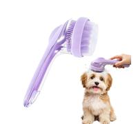 Dog Bath Brush, 2 in 1 Pet Grooming Bath Massage Brush with Soap and Shampoo Dispenser Soft Silicone Bristle Dog Scrubber for Long Short Haired Dogs Cats Shower-Purple