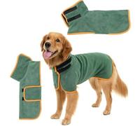 Dog Bathrobe, Extra Absorbent and Quick Dry Towel with Velcro and Adjustable Retractable Strap for Dogs for Bathing, Swimming and Wet Walking(Dark Green, L)