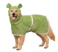 Dog Bathrobe Super Absorbent Towel Robe - Microfiber Bath Towels Fast Drying Coat for Dogs, Cute Dogs Clothes Adjustable Collar & Belly Strap Warm Keeping Hooded Dog Towel (Olive Green, X-Large)