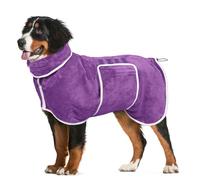 Dog Bathrobe Towel Dog Drying Coat - Super Absorbent Towels Bath Robe for Dogs Large, Soft Adjustable Collar & Belly Strap Fast Drying Coat Pet Cat Bath Robe (Violet, 3X-Large)