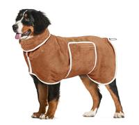 Dog Bathrobe Towel Dog Drying Coat - Super Absorbent Towels Bath Robe for Dogs Large, Soft Adjustable Collar & Belly Strap Fast Drying Coat Pet Cat Bath Robe (Brown, Small)