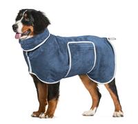 Dog Bathrobe Towel Drying Coat - Super Absorbent Dog Towels Bath Robe for Drying Dogs Large, Soft Adjustable Collar & Belly Strap Fast Drying Coat Pet Dog Cat Bath Robe Towel (Blue, Large)