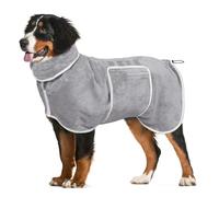 Dog Bathrobe Towel Drying Coat - Super Absorbent Dog Towels Bath Robe for Drying Dogs Large, Soft Adjustable Collar & Belly Strap Fast Drying Coat Pet Dog Cat Bath Robe Towel (Grey, XX-Large)