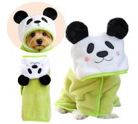 Dog Bathrobe with Hood - Cute Panda Design Super Absorbent Soft Quick Drying Towel Wrap for Dogs Cats Pet Cozy Warm Coat Fleece Blanket for Cold Weather Beach Pool (M,Green)