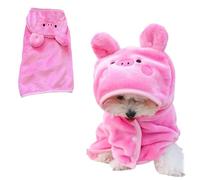 Dog Bathrobe with Hood - Cute Pet Design Super Absorbent Soft Quick Drying Towel Wrap for Dogs Cats Cozy Warm Coat Fleece Blanket for Cold Weather Beach Pool (Pink Pig,M)