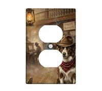 Dog Bathroom Duplex Outlet Covers Wall Plate, Western Rustic Lantern Cowboy Hat None Brown Plastic Standard Size Face Plates for Electrical Outlets for New Apartment Home Bedroom Office Decor