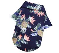 Dog Beach Shirt | Soft Polyester Pet Button Up Shirt for Small Dogs/French Bulldogs/Outdoor Apparel | Casual Dog Clothes with Unique Print Design (Navy Blue L)