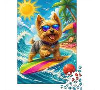 Dog Beach Surf Jigsaw Puzzle, 1000 Pcs For Adults | 38x26cm Puzzle Fans, Birthday Gift, Cardboard, Mood Calming, Tight Puzzle Fit