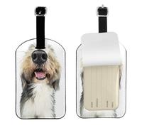 Dog Bearded Collie Funny Nose,Luggage Tags Pu Leather Name Tag Travel Suitcase Identifier ID Tags Durable Baggage Label 2 pcs